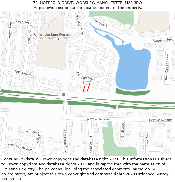 78, HOPEFOLD DRIVE, WORSLEY, MANCHESTER, M28 3PW: Location map and indicative extent of plot