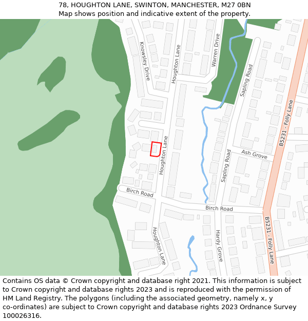 78, HOUGHTON LANE, SWINTON, MANCHESTER, M27 0BN: Location map and indicative extent of plot