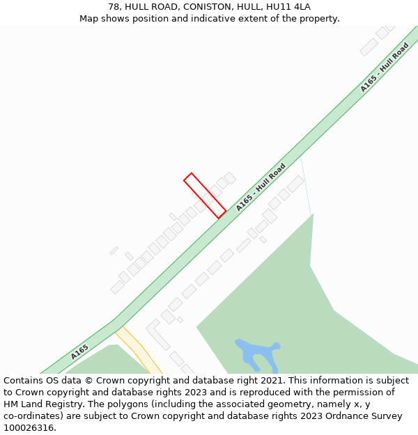 78, HULL ROAD, CONISTON, HULL, HU11 4LA: Location map and indicative extent of plot