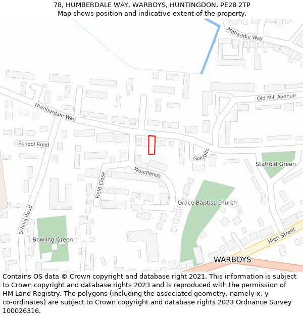 78, HUMBERDALE WAY, WARBOYS, HUNTINGDON, PE28 2TP: Location map and indicative extent of plot