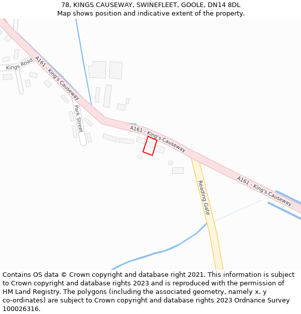 78, KINGS CAUSEWAY, SWINEFLEET, GOOLE, DN14 8DL: Location map and indicative extent of plot