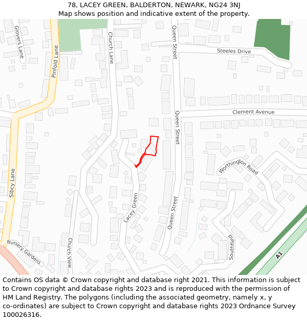 78, LACEY GREEN, BALDERTON, NEWARK, NG24 3NJ: Location map and indicative extent of plot