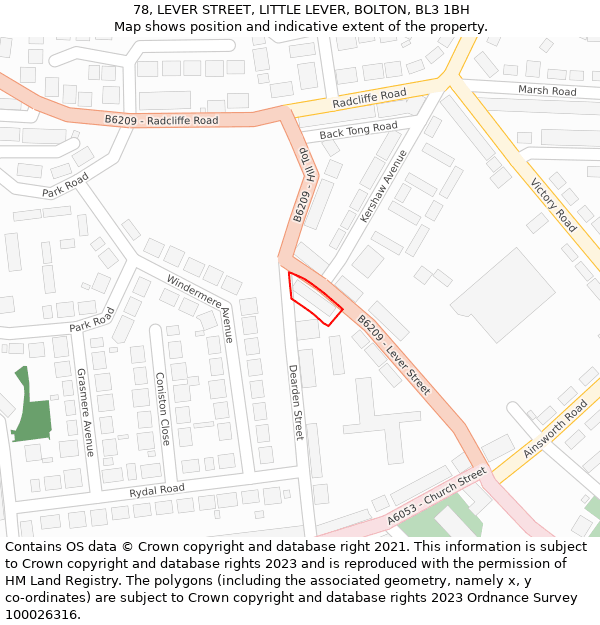 78, LEVER STREET, LITTLE LEVER, BOLTON, BL3 1BH: Location map and indicative extent of plot