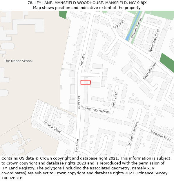 78, LEY LANE, MANSFIELD WOODHOUSE, MANSFIELD, NG19 8JX: Location map and indicative extent of plot