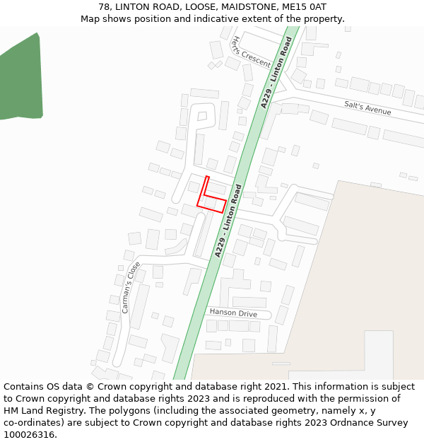 78, LINTON ROAD, LOOSE, MAIDSTONE, ME15 0AT: Location map and indicative extent of plot