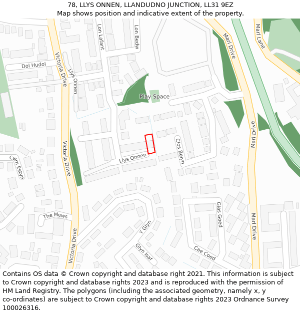 78, LLYS ONNEN, LLANDUDNO JUNCTION, LL31 9EZ: Location map and indicative extent of plot