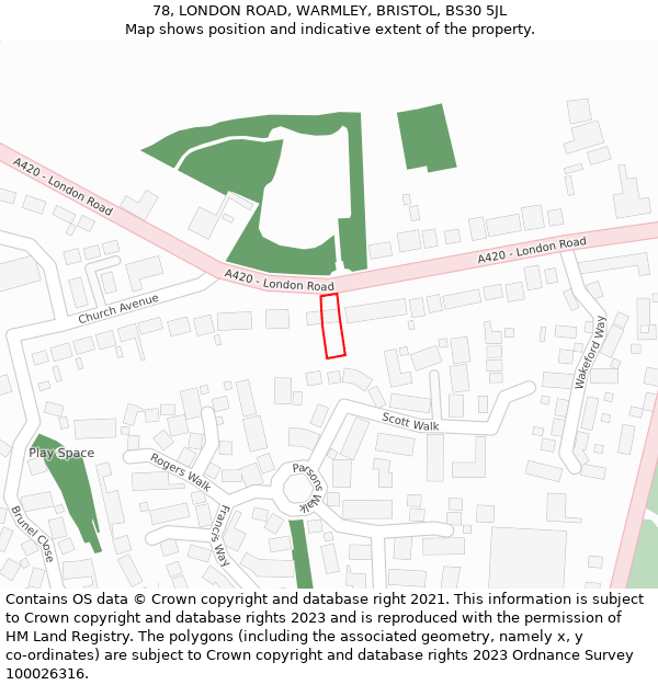 78, LONDON ROAD, WARMLEY, BRISTOL, BS30 5JL: Location map and indicative extent of plot