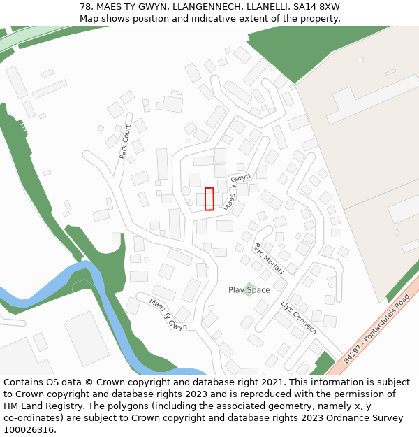 78, MAES TY GWYN, LLANGENNECH, LLANELLI, SA14 8XW: Location map and indicative extent of plot