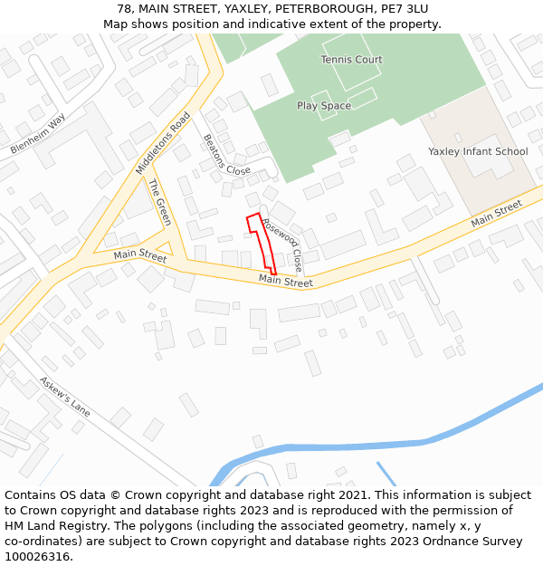 78, MAIN STREET, YAXLEY, PETERBOROUGH, PE7 3LU: Location map and indicative extent of plot