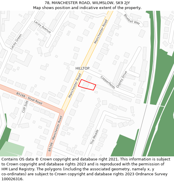 78, MANCHESTER ROAD, WILMSLOW, SK9 2JY: Location map and indicative extent of plot