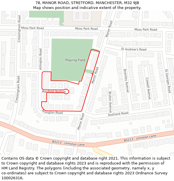 78, MANOR ROAD, STRETFORD, MANCHESTER, M32 9JB: Location map and indicative extent of plot