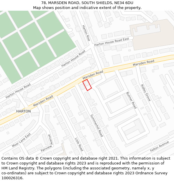 78, MARSDEN ROAD, SOUTH SHIELDS, NE34 6DU: Location map and indicative extent of plot