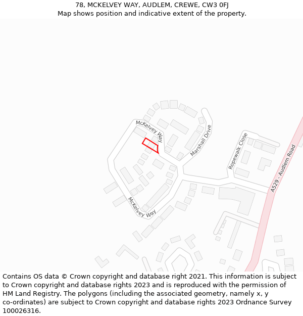 78, MCKELVEY WAY, AUDLEM, CREWE, CW3 0FJ: Location map and indicative extent of plot