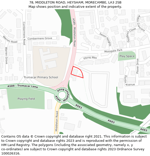 78, MIDDLETON ROAD, HEYSHAM, MORECAMBE, LA3 2SB: Location map and indicative extent of plot