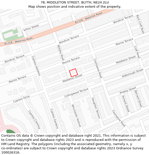 78, MIDDLETON STREET, BLYTH, NE24 2LU: Location map and indicative extent of plot