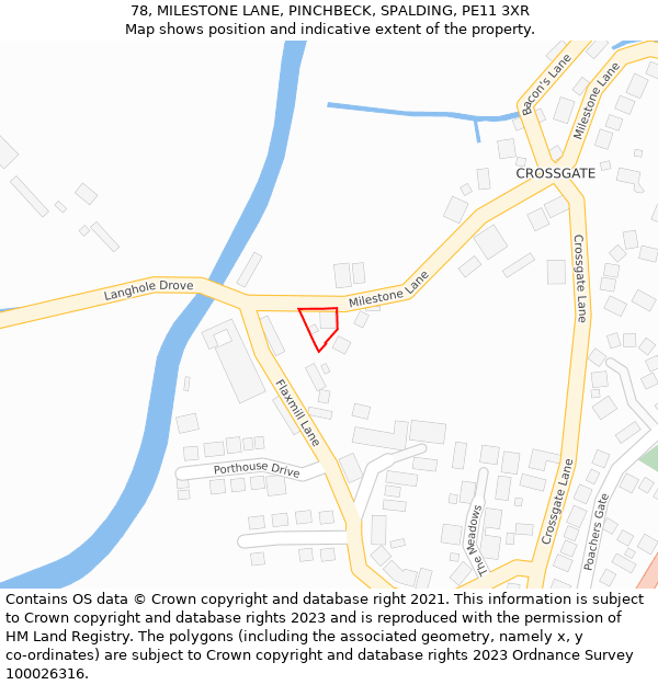 78, MILESTONE LANE, PINCHBECK, SPALDING, PE11 3XR: Location map and indicative extent of plot