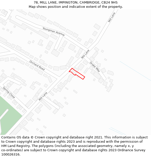 78, MILL LANE, IMPINGTON, CAMBRIDGE, CB24 9HS: Location map and indicative extent of plot