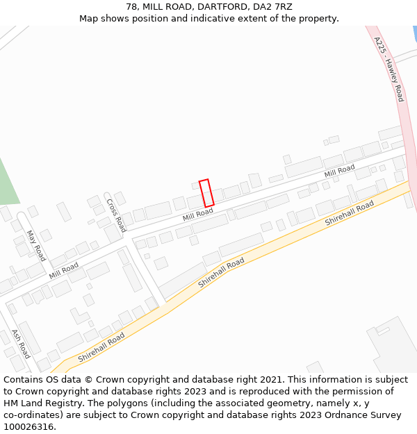 78, MILL ROAD, DARTFORD, DA2 7RZ: Location map and indicative extent of plot