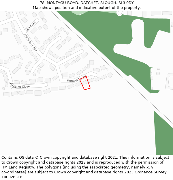 78, MONTAGU ROAD, DATCHET, SLOUGH, SL3 9DY: Location map and indicative extent of plot