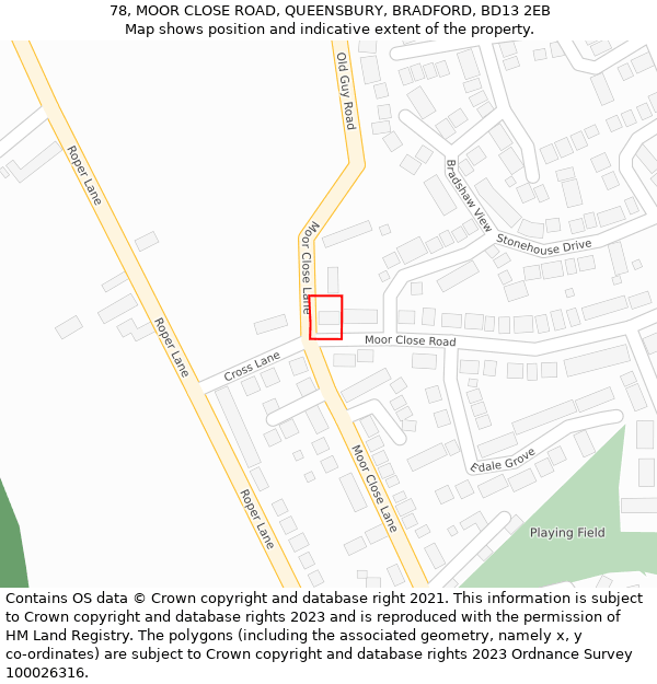 78, MOOR CLOSE ROAD, QUEENSBURY, BRADFORD, BD13 2EB: Location map and indicative extent of plot
