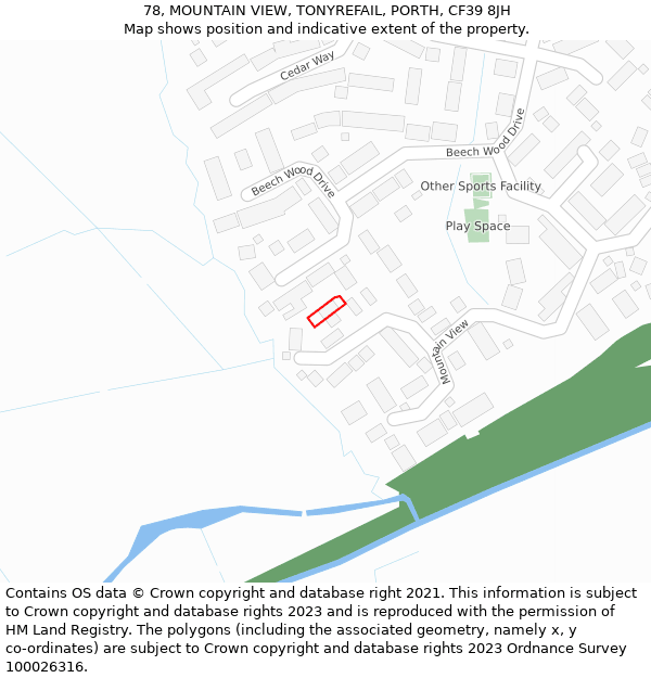 78, MOUNTAIN VIEW, TONYREFAIL, PORTH, CF39 8JH: Location map and indicative extent of plot