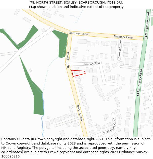 78, NORTH STREET, SCALBY, SCARBOROUGH, YO13 0RU: Location map and indicative extent of plot