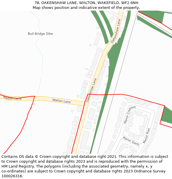 78, OAKENSHAW LANE, WALTON, WAKEFIELD, WF2 6NH: Location map and indicative extent of plot