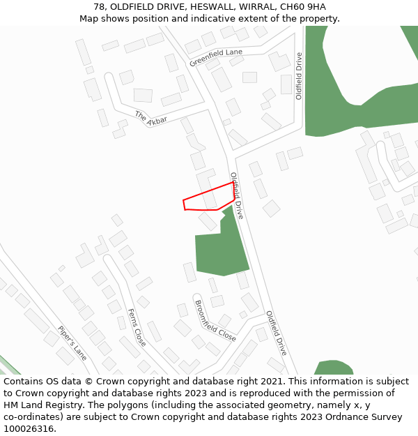 78, OLDFIELD DRIVE, HESWALL, WIRRAL, CH60 9HA: Location map and indicative extent of plot