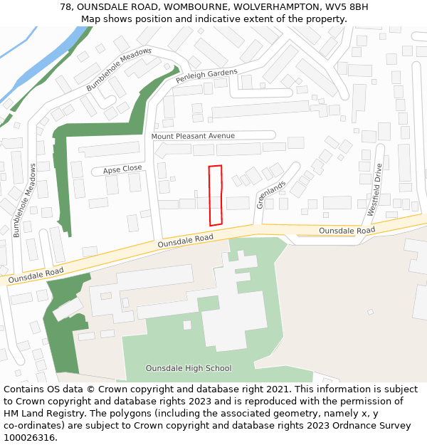 78, OUNSDALE ROAD, WOMBOURNE, WOLVERHAMPTON, WV5 8BH: Location map and indicative extent of plot