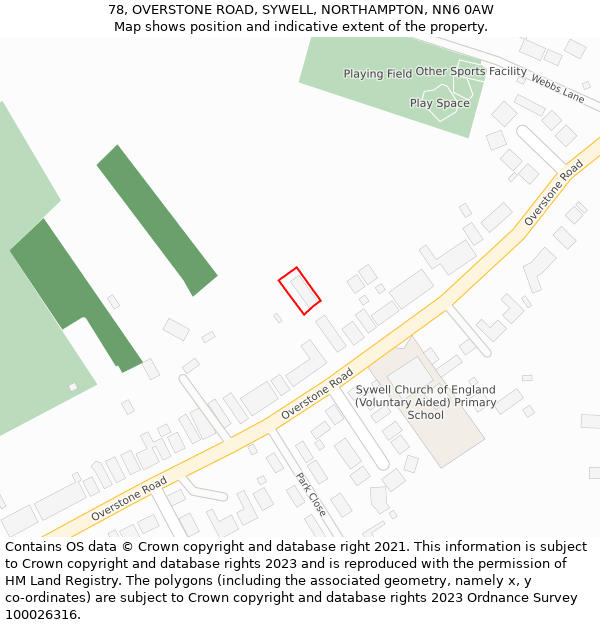 78, OVERSTONE ROAD, SYWELL, NORTHAMPTON, NN6 0AW: Location map and indicative extent of plot