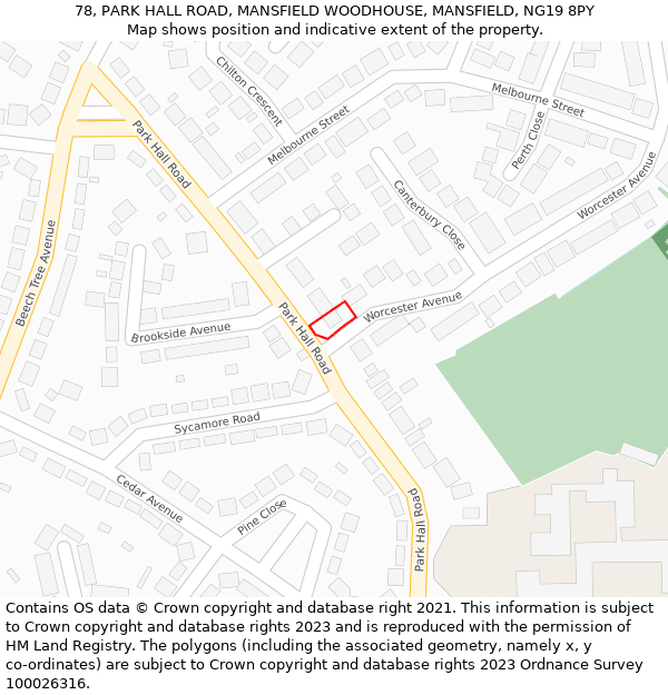 78, PARK HALL ROAD, MANSFIELD WOODHOUSE, MANSFIELD, NG19 8PY: Location map and indicative extent of plot
