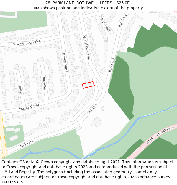 78, PARK LANE, ROTHWELL, LEEDS, LS26 0EU: Location map and indicative extent of plot