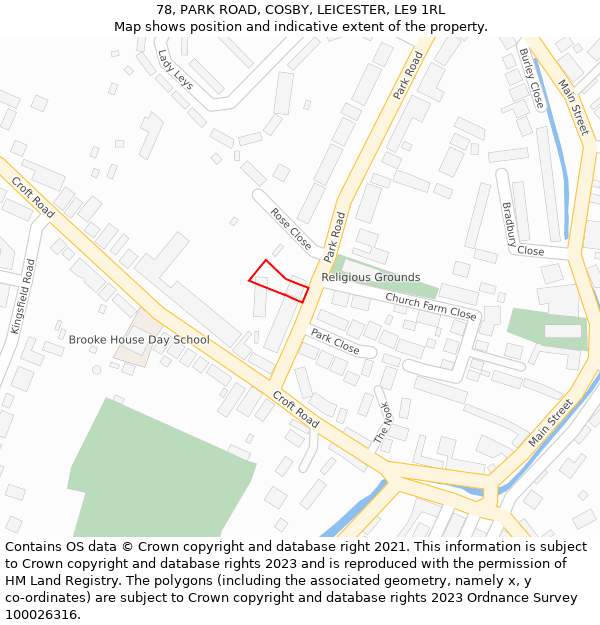 78, PARK ROAD, COSBY, LEICESTER, LE9 1RL: Location map and indicative extent of plot