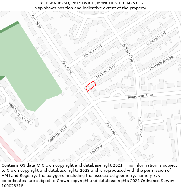 78, PARK ROAD, PRESTWICH, MANCHESTER, M25 0FA: Location map and indicative extent of plot