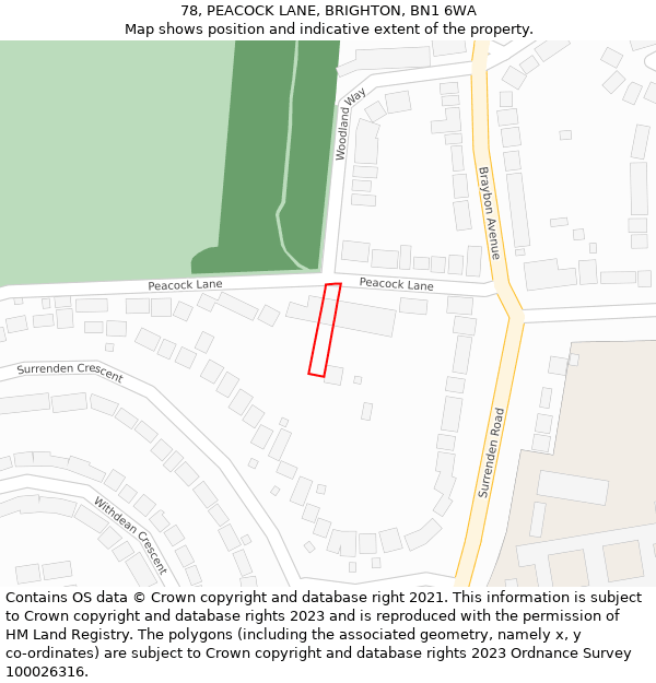 78, PEACOCK LANE, BRIGHTON, BN1 6WA: Location map and indicative extent of plot