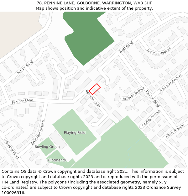 78, PENNINE LANE, GOLBORNE, WARRINGTON, WA3 3HF: Location map and indicative extent of plot