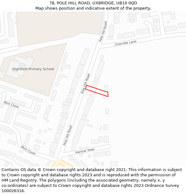 78, POLE HILL ROAD, UXBRIDGE, UB10 0QD: Location map and indicative extent of plot