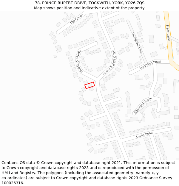 78, PRINCE RUPERT DRIVE, TOCKWITH, YORK, YO26 7QS: Location map and indicative extent of plot