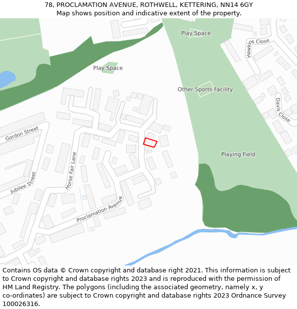 78, PROCLAMATION AVENUE, ROTHWELL, KETTERING, NN14 6GY: Location map and indicative extent of plot