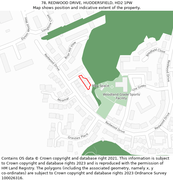 78, REDWOOD DRIVE, HUDDERSFIELD, HD2 1PW: Location map and indicative extent of plot