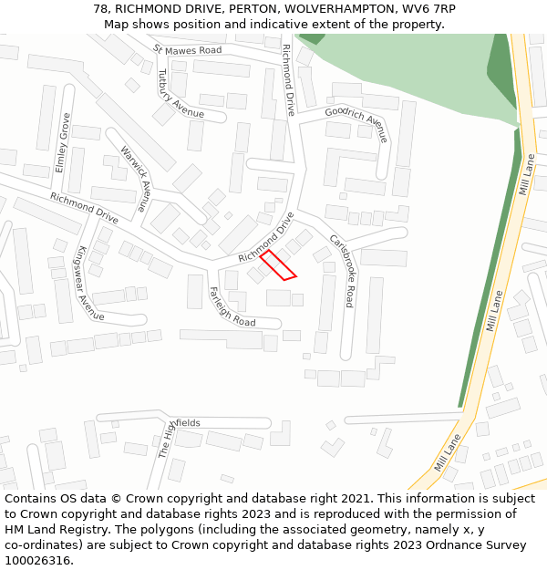 78, RICHMOND DRIVE, PERTON, WOLVERHAMPTON, WV6 7RP: Location map and indicative extent of plot