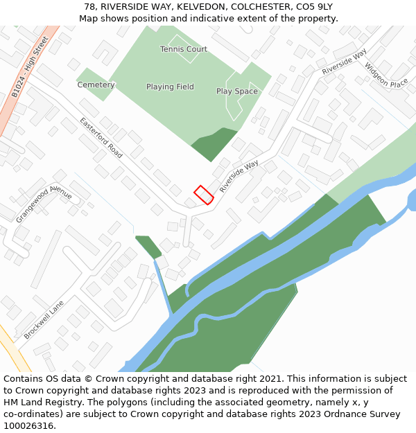 78, RIVERSIDE WAY, KELVEDON, COLCHESTER, CO5 9LY: Location map and indicative extent of plot