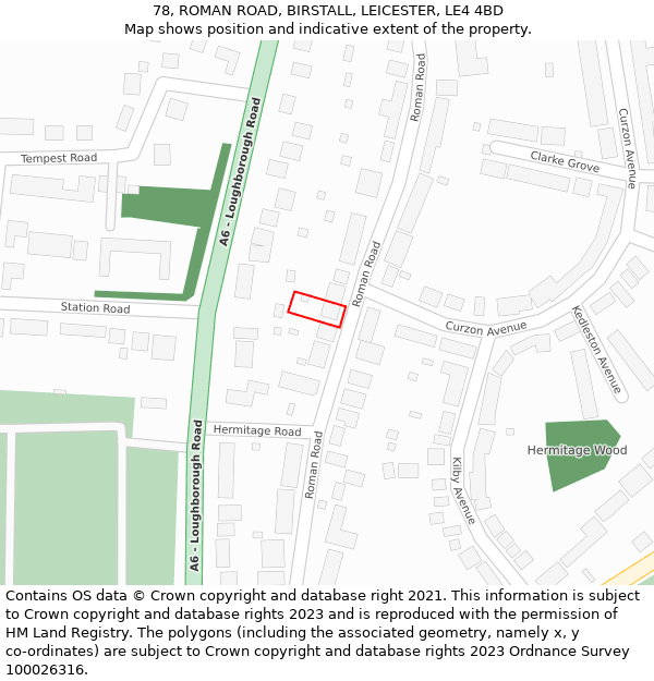78, ROMAN ROAD, BIRSTALL, LEICESTER, LE4 4BD: Location map and indicative extent of plot