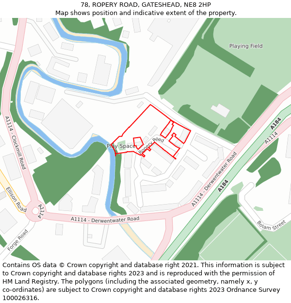 78, ROPERY ROAD, GATESHEAD, NE8 2HP: Location map and indicative extent of plot