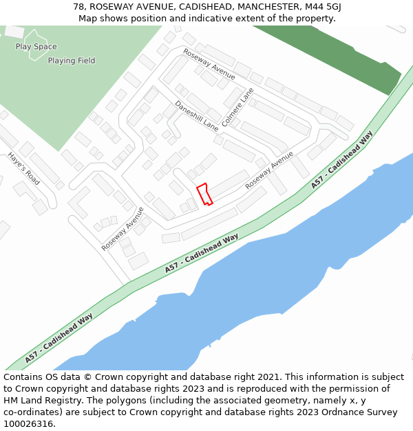 78, ROSEWAY AVENUE, CADISHEAD, MANCHESTER, M44 5GJ: Location map and indicative extent of plot