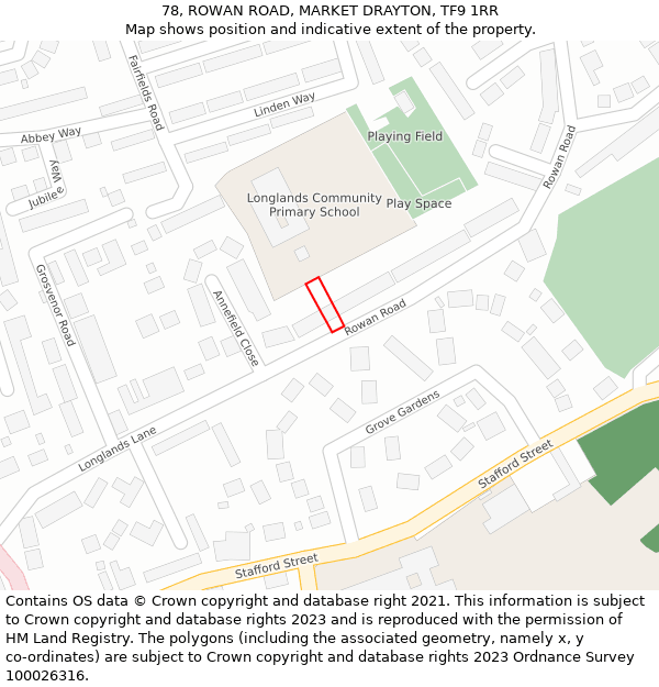 78, ROWAN ROAD, MARKET DRAYTON, TF9 1RR: Location map and indicative extent of plot