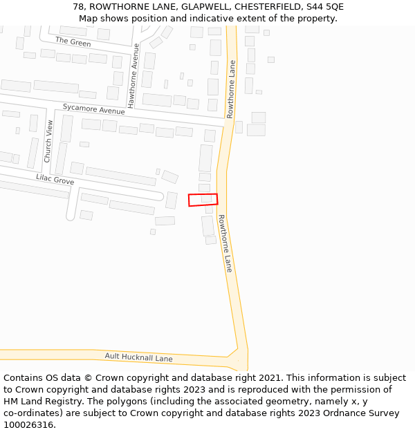 78, ROWTHORNE LANE, GLAPWELL, CHESTERFIELD, S44 5QE: Location map and indicative extent of plot