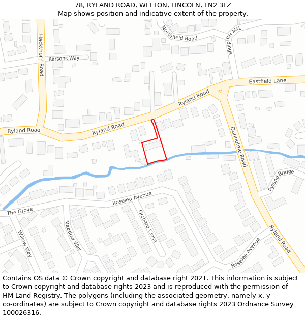 78, RYLAND ROAD, WELTON, LINCOLN, LN2 3LZ: Location map and indicative extent of plot