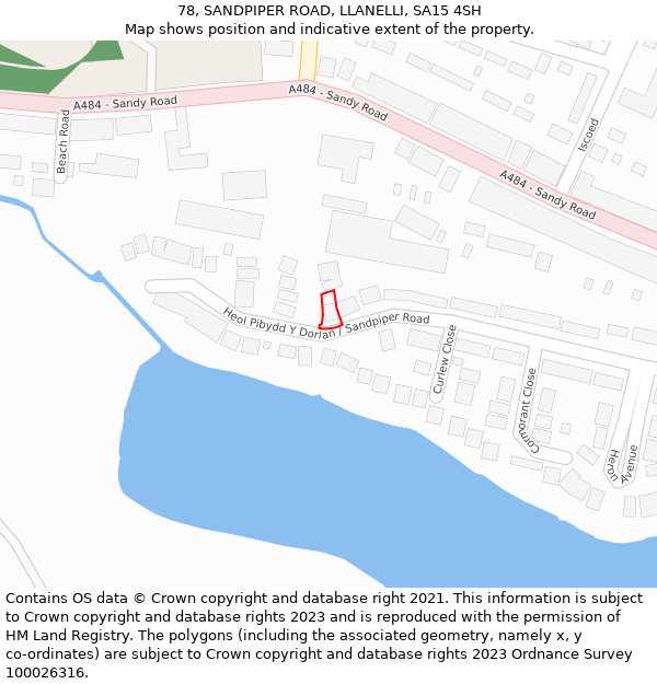 78, SANDPIPER ROAD, LLANELLI, SA15 4SH: Location map and indicative extent of plot