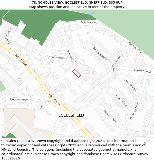78, SCHOLES VIEW, ECCLESFIELD, SHEFFIELD, S35 9UP: Location map and indicative extent of plot